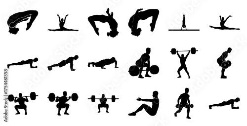 Gymnastics and weightlifting poses exercise fitness