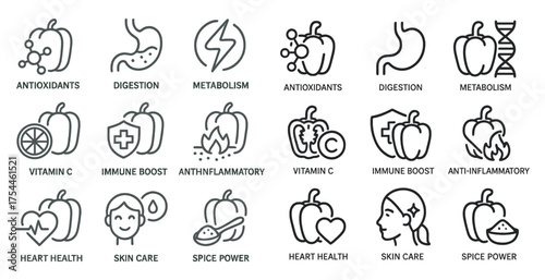 Nutrition and wellness line icons set – outline, health, vitamin and skin care symbols