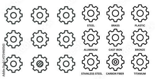 Gear silhouette icons set – industrial, engineering, mechanical symbols