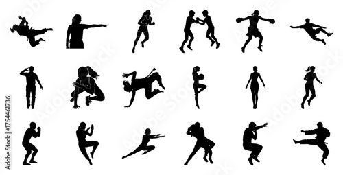 Martial arts and sports silhouettes karate boxing