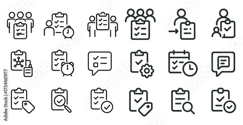 Teamwork and collaboration icons set – outline, linear, group communication symbols