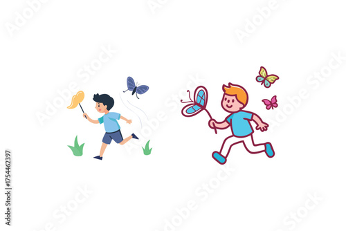  children are playing butterflies victor icon