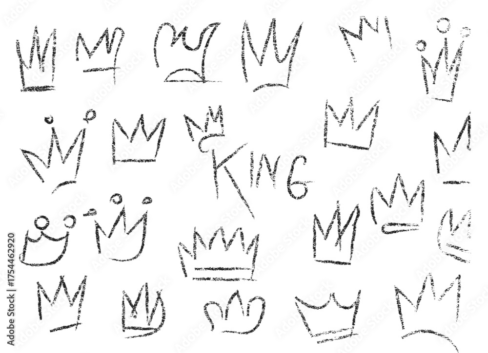 Fototapeta premium Set of crown icon in brush stroke texture paint style. hand drawn illustration. 