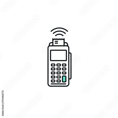 Wireless payment terminal with receipt and contactless technology.