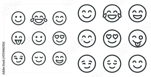Smiley and emoticon linear icons set – outline, vector, digital expressions