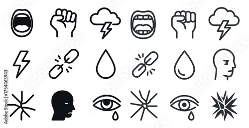 Mental health outline icons set – linear, silhouette, wellness and support symbols