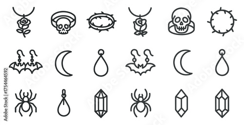 Halloween and gothic outline icons set – silhouette, spooky, eerie symbols