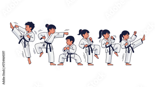 Karate Kids: A dynamic illustration showcases young martial artists in action, mastering the art of karate with precision and focus. Capturing the spirit of discipline and the beauty of movement.