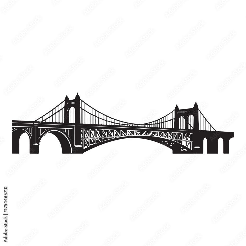 Obraz premium Black and white vector illustration of the tacony palmyra bridge isolated on white background the bridge connects philadelphia and new jersey
