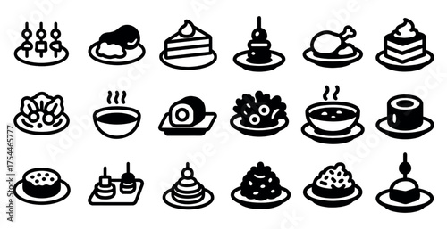 Culinary solid icons set - silhouette, filled, food and dining symbols