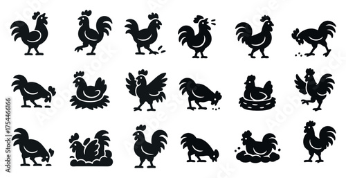 Farm animals solid icons set – silhouette, filled, agriculture and livestock symbols
