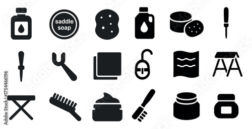 Pet care solid icons set – grooming, veterinary, animal hygiene symbols