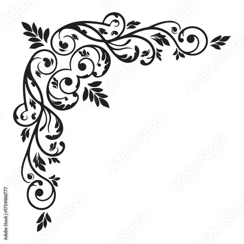 Elegant floral corner design with swirling leaves and vines isolated on white background, perfect for adding a touch of sophistication to any project