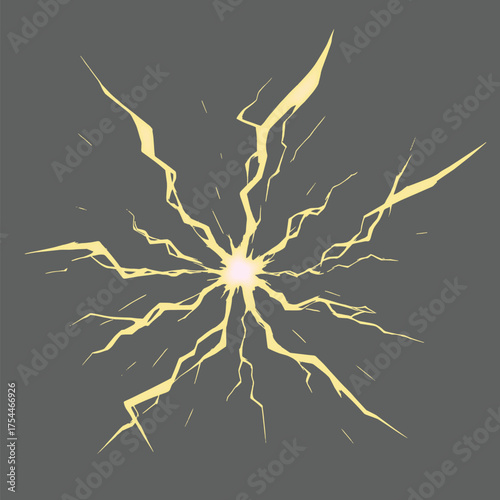 Lightning energy effect background, Powerful electric energy blast with bright glowing cracksthunder Lightning Bolt on Black Background, anime lightning style