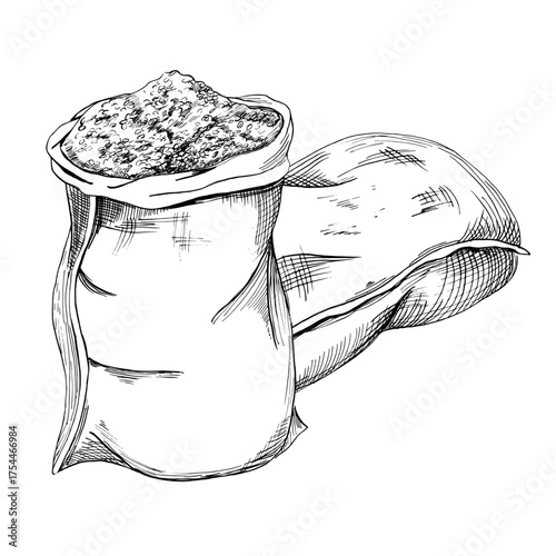 Two canvas bags with coffee beans. Realistic vector illustration on the theme of coffee for product design, apparel printing, posters, and interior design.