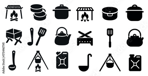 Cooking and kitchen solid icons set – filled, cookware, culinary symbols