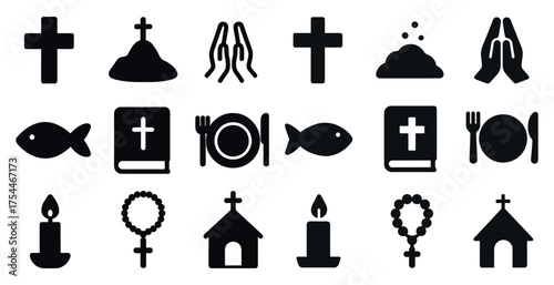 Religious solid icons set – silhouette, filled, faith and spirituality symbols