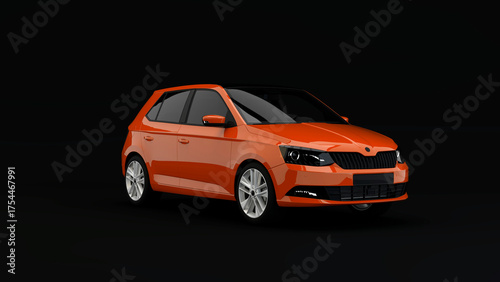 Orange City Car on black background 3d render