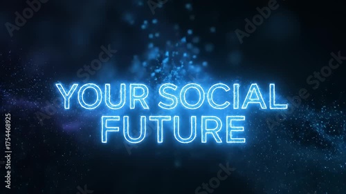 Future Social Network Technology and Digital Connection Concept, Futuristic Blue Neon Text