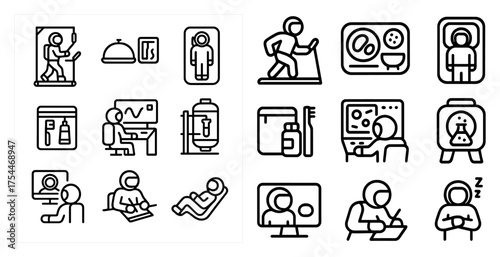 Remote work outline icons set – line, linear, office and telecommuting symbols