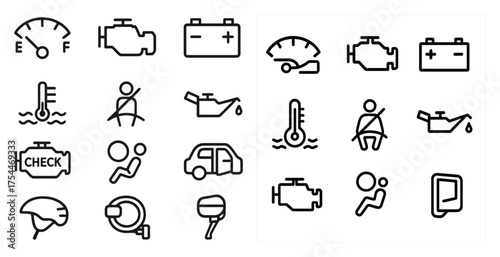 Automotive and mechanic line icons set – car, outline, vehicle maintenance symbols