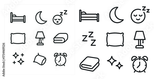 Sleep and relaxation line icons set – outline, rest, bedtime symbols for relaxation
