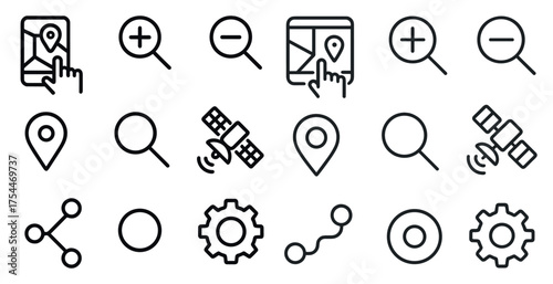 Navigation and map line icons set – route, gps, location exploration symbols