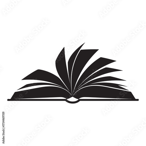Open book icon isolated on white background, symbolizing knowledge, education, and the power of reading, with its pages turning in the wind