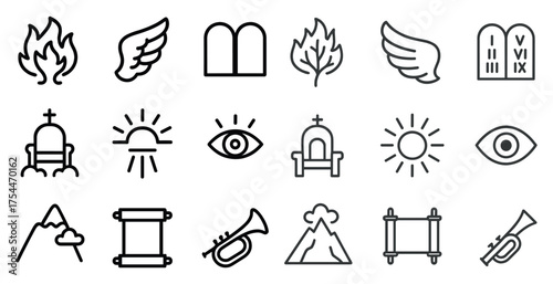Religious and spiritual outline icons set – sacred, holy, worship symbols