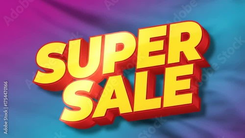 Super Sale Discount Event Promotion, Bright Yellow Text on Colorful Abstract Background