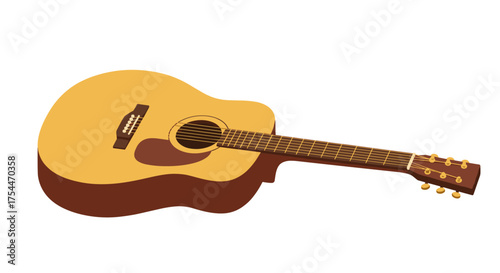 Acoustic guitar art: detailed isometric design of classic musical instrument