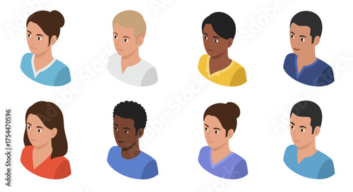 Diverse isometric people icons on a white background