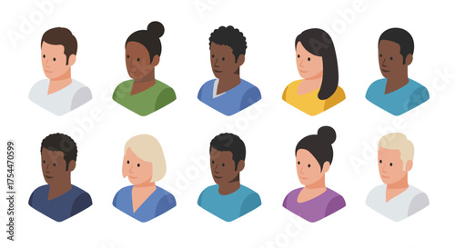 Diverse isometric avatar collection featuring men and women of various ethnicities