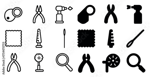 Sewing and tailoring outline icons set – tools, stitching, needlework symbols