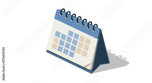 Isometric calendar icon with spiral binding in minimalist design