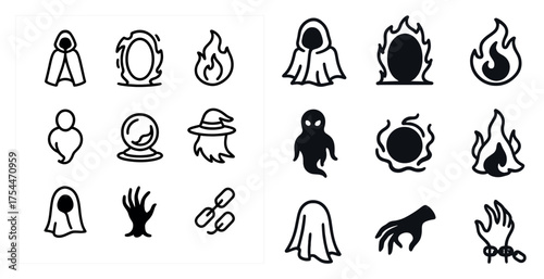 Halloween silhouette icons set – spooky, ghostly, and eerie symbols