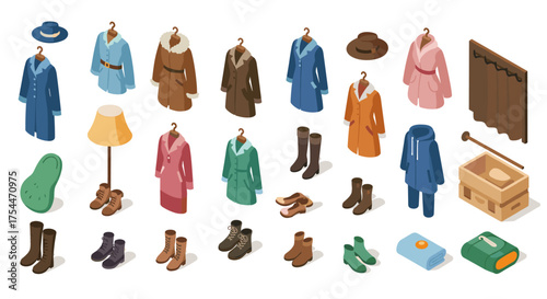 Fall clothing collection isometric fashion essentials and accessories