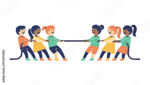 Tug-of-War Team: A lively illustration of children engaged in a spirited game of tug-of-war, embodying teamwork and determination.