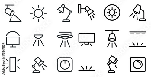 Home lighting line icons set – flat, outline, modern and minimalist designs