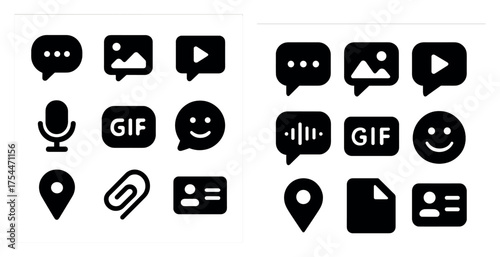 Social media icons set – solid, silhouette, communication and interaction symbols
