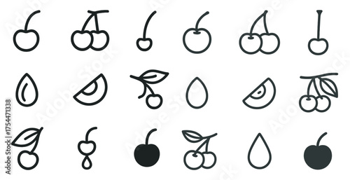 Fruit and berry outline icons set – linear, simple, fresh produce illustrations