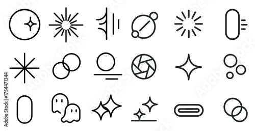 Photography line icons set – outline, linear, camera and photo graphic symbols