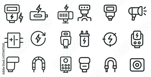 Electrical devices outline icons set – line, linear, power and energy symbols