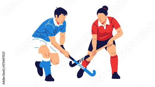 Hockey Match: An illustration capturing the dynamic intensity of a field hockey match between two athletes, showcasing their skills.