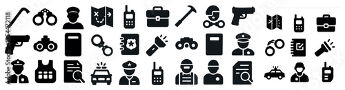 Police and security solid icons set – filled, law enforcement, safety symbols