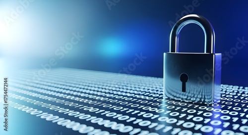 Wallpaper Mural Padlock on binary code stream, digital data security – Copy-Space Left Torontodigital.ca