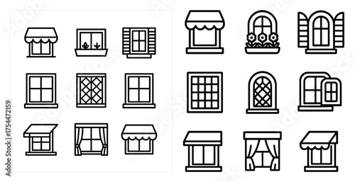 Window and frame outline icons set – linear, sketch, home and architecture designs