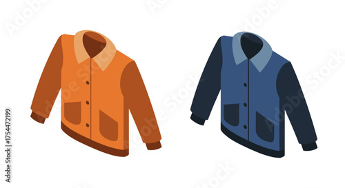 Isometric style colorful jackets collection on white background