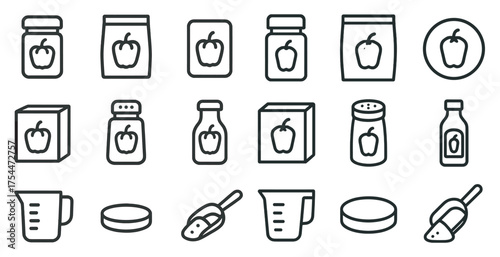 Food and kitchen outline icons set – linear, minimalist, cooking and baking symbols