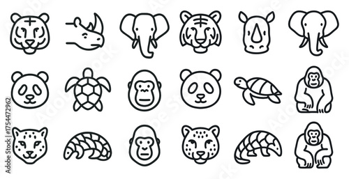 Wildlife conservation line icons set – outline, animal protection, nature symbols
